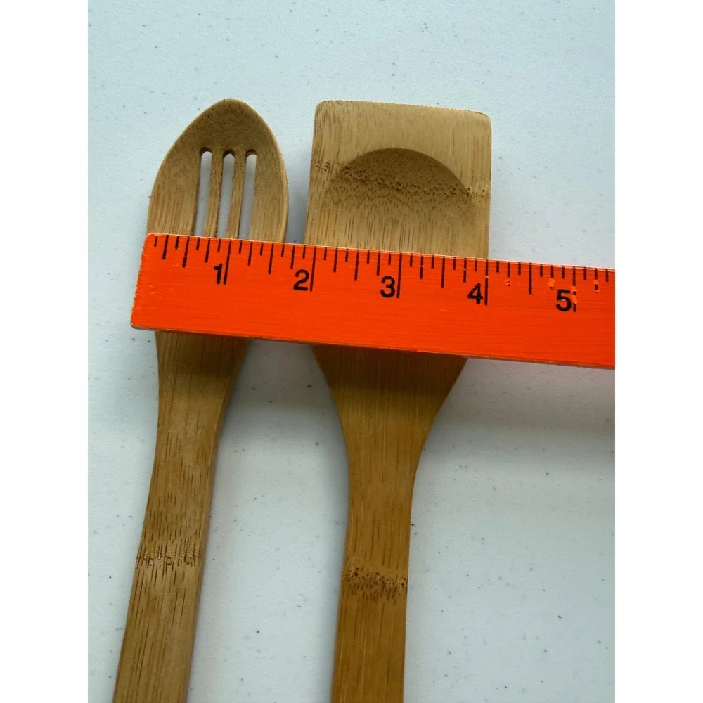 Vintage Pampered Chef Bamboo Wooden Spoons Set of 2 Slotted Kitchen Utensils 12